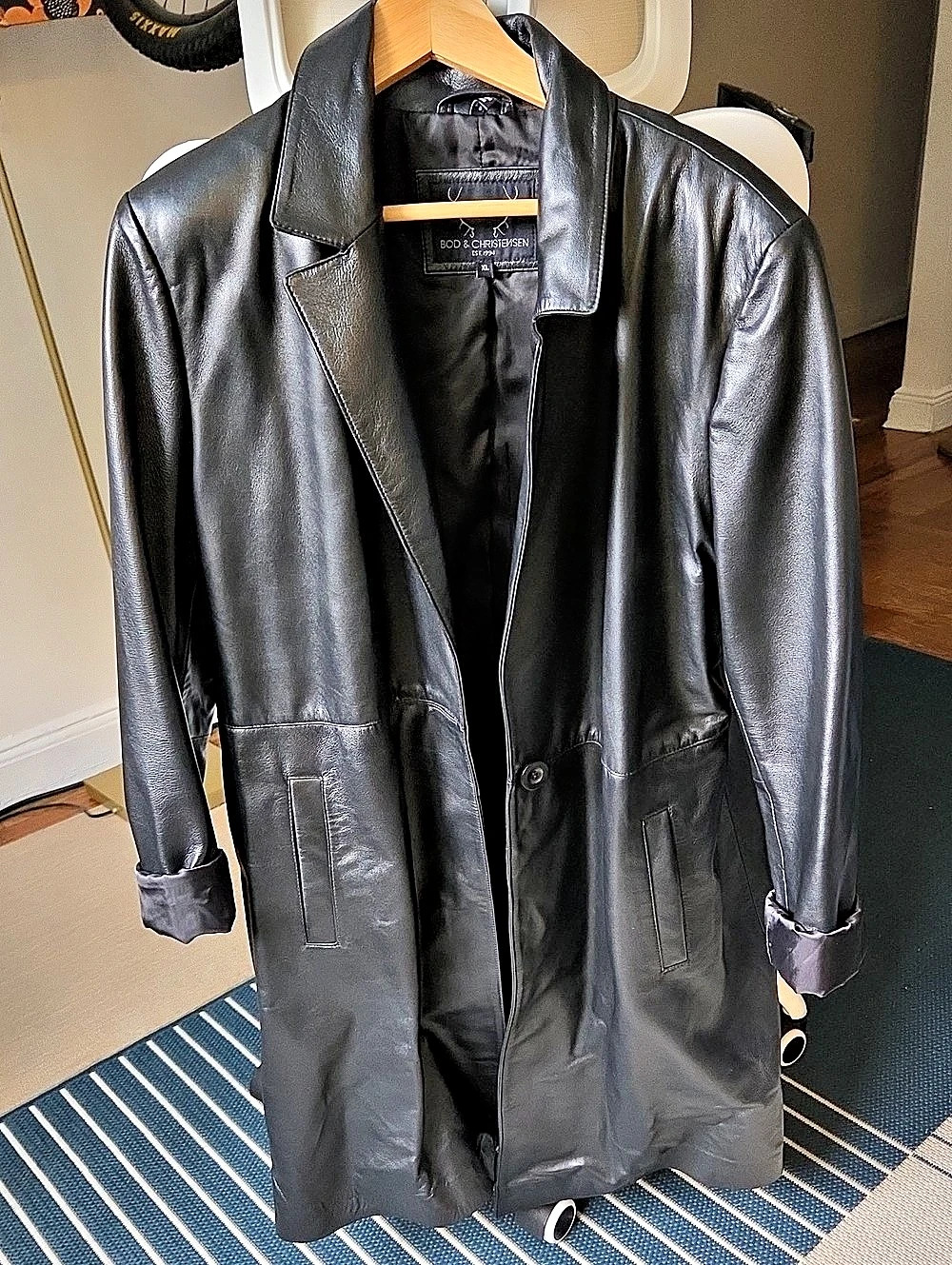 BOD & CHRISTENSEN Leather Coat Black XL Like New